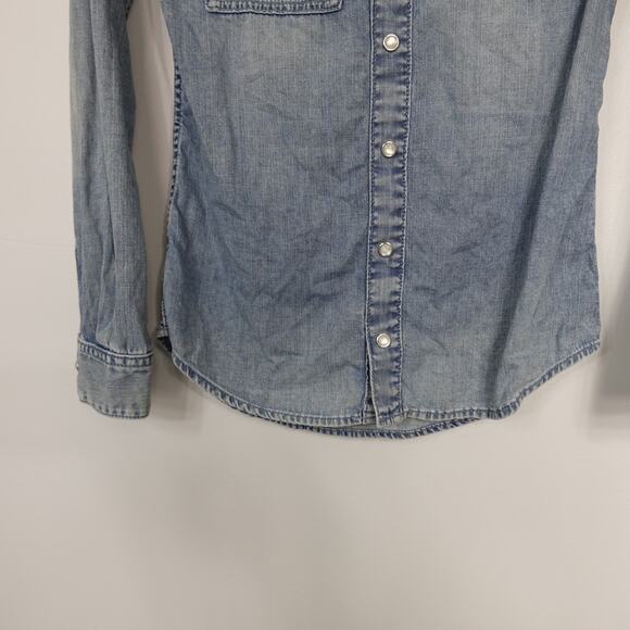 Givenchy Blue Denim Washed Star Chambray Pearl Snap Button Down Shirt 36 US 4 - Picture 9 of 16